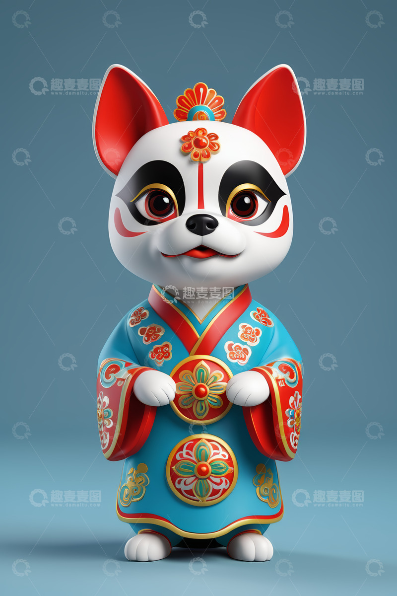 高清大图下载【趣麦麦图】中式传统服饰卡通小狗形象