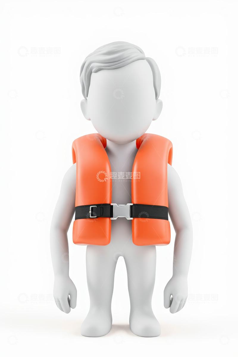 高清大图下载【趣麦麦图】3D小人穿戴橙色救生衣