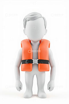 3D小人穿戴橙色救生衣