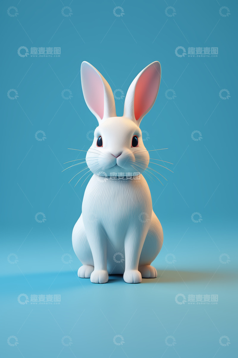 高清大图下载【趣麦麦图】蓝色背景上的白兔形象
