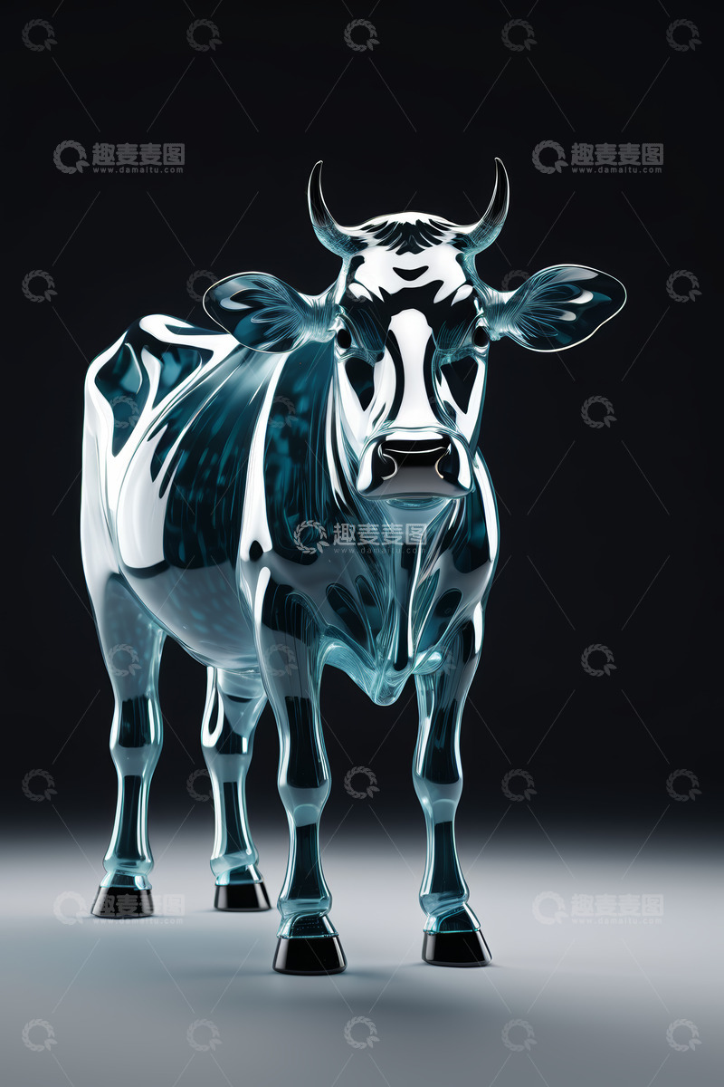 高清大图下载【趣麦麦图】透明质感牛3D渲染图