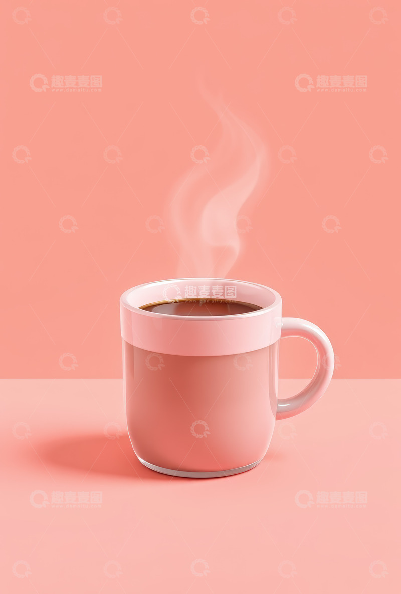 高清大图下载【趣麦麦图】粉色背景热气腾腾的咖啡杯
