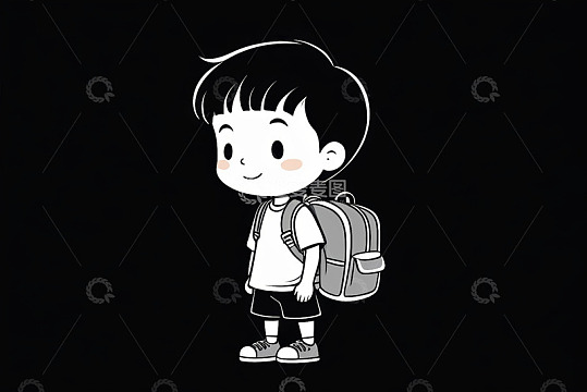 背着书包的卡通小男孩