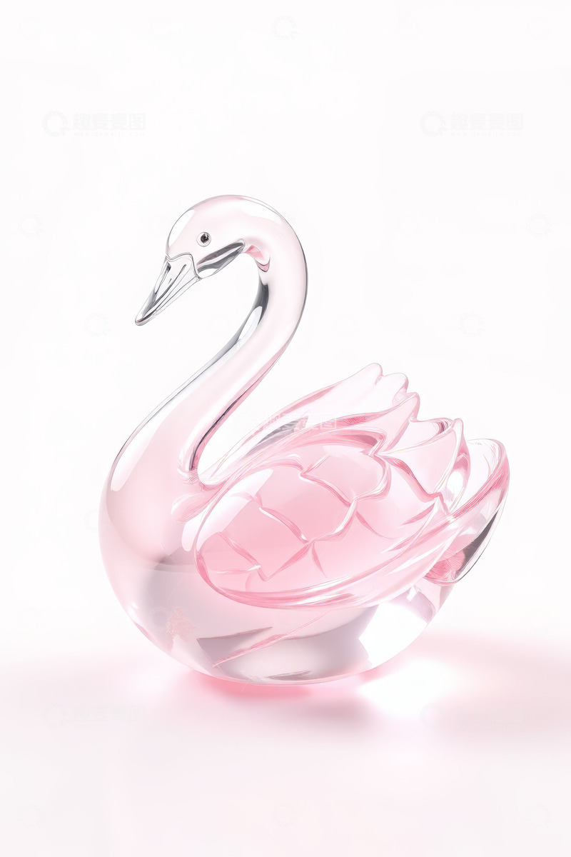 高清大图下载【趣麦麦图】粉色透明玻璃天鹅摆件
