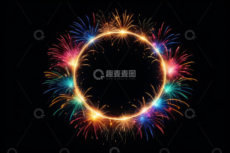 高清大图下载【趣麦麦图】圆形烟花绽放夜景