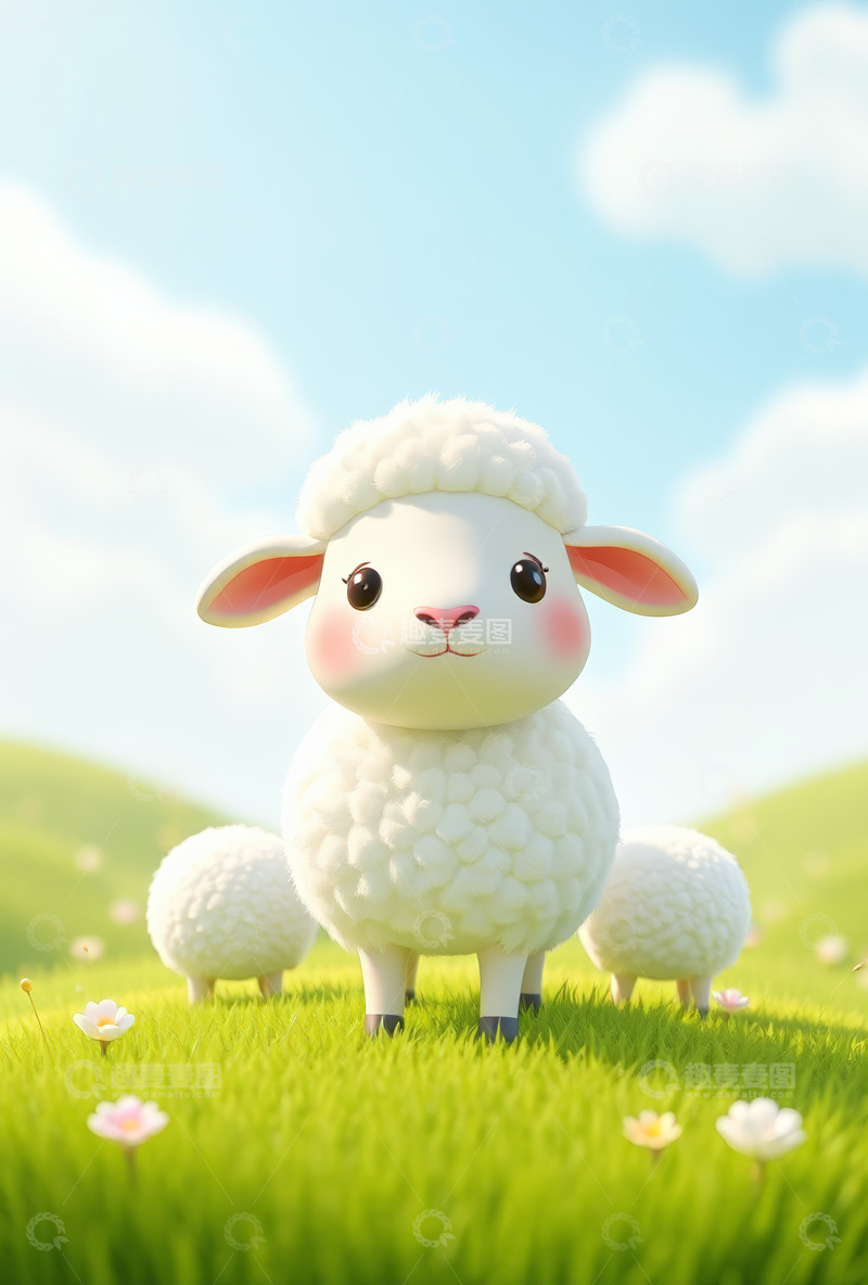 高清大图下载【趣麦麦图】草地上的可爱卡通绵羊