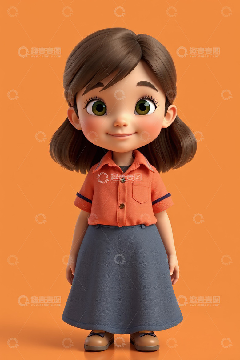 卡通小女孩站立形象素材