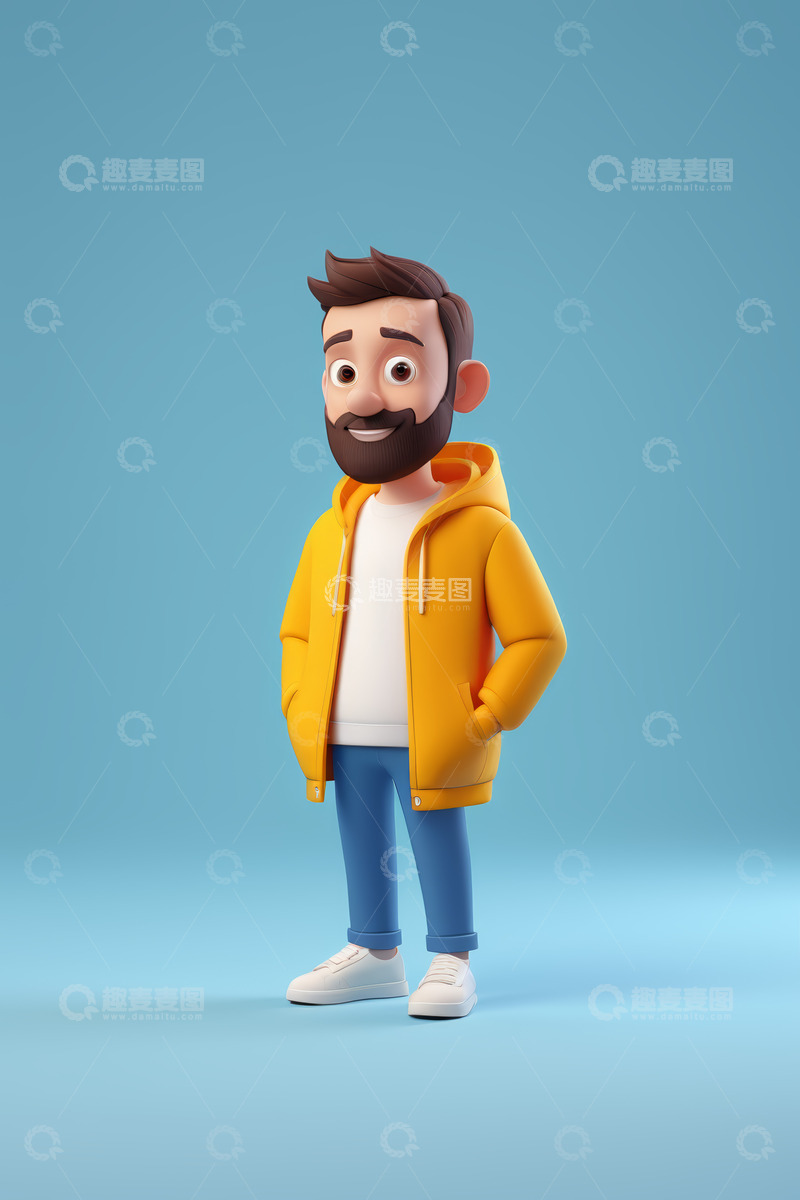 高清大图下载【趣麦麦图】卡通男性穿黄色连帽衫站立