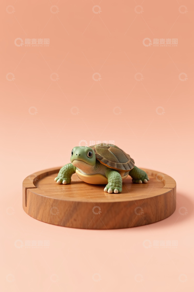 高清大图下载【趣麦麦图】木盘上的绿色乌龟摆件