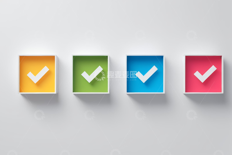 高清大图下载【趣麦麦图】彩色方框内的白色对勾符号