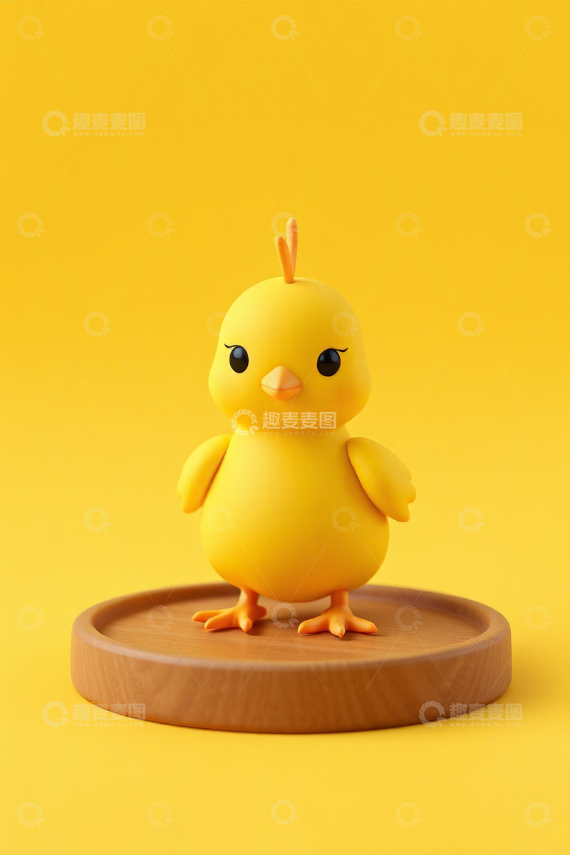高清大图下载【趣麦麦图】黄色可爱小鸡立在木盘上