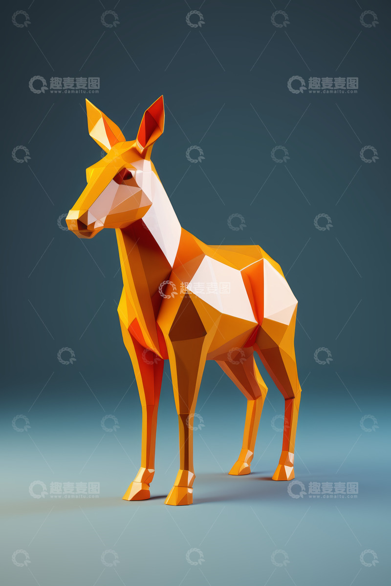 高清大图下载【趣麦麦图】多边形风格立体动物鹿