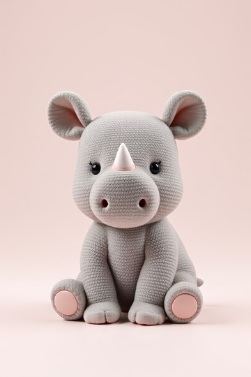 灰色犀牛毛绒玩具特写