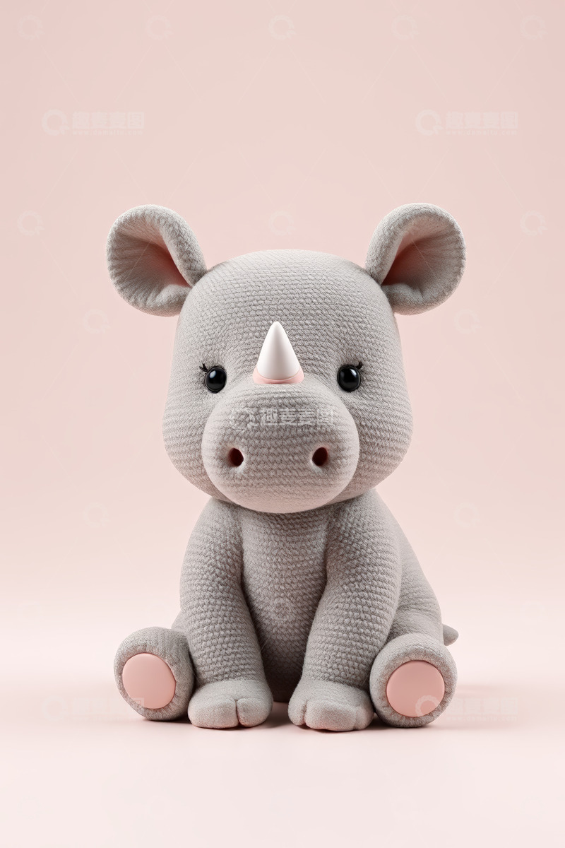 高清大图下载【趣麦麦图】-灰色犀牛毛绒玩具特写