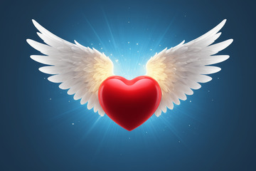 带翅膀的红色爱心图案素材