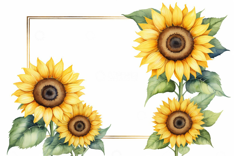 高清大图下载【趣麦麦图】向日葵装饰边框插画素材