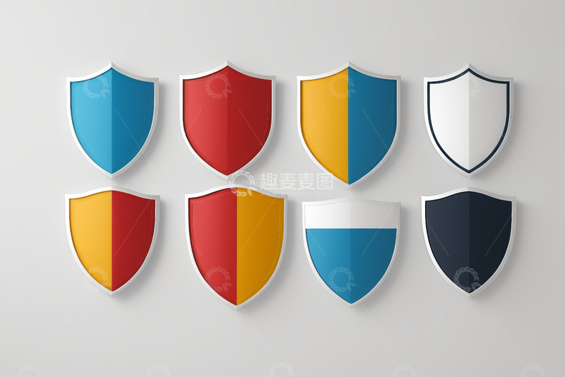 高清大图下载【趣麦麦图】多色盾牌标志设计素材