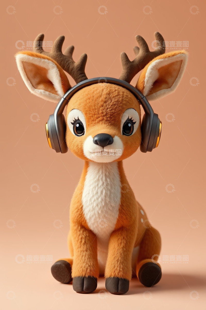 高清大图下载【趣麦麦图】戴耳机的卡通小鹿形象素材