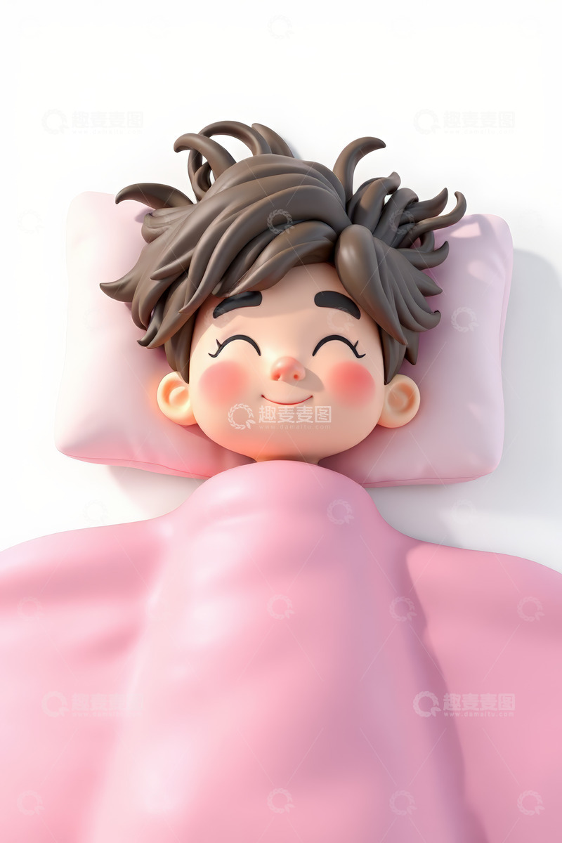 高清大图下载【趣麦麦图】卡通男孩躺在床上睡觉