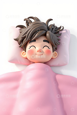 卡通男孩躺在床上睡觉