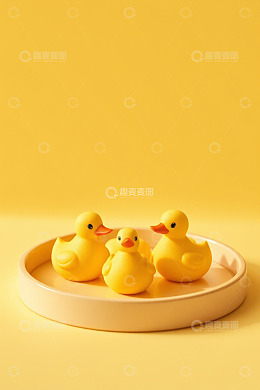 托盘上的黄色小鸭子玩具