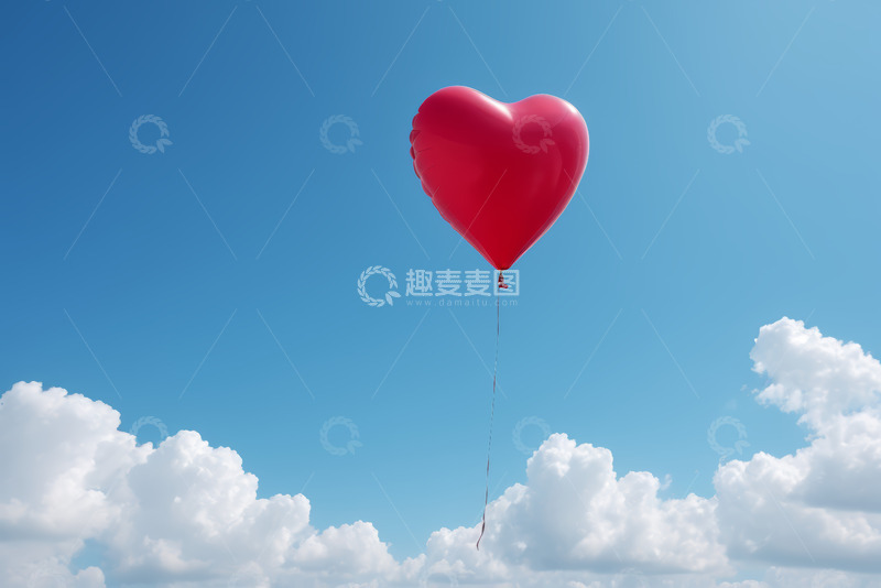 高清大图下载【趣麦麦图】蓝天中飘浮的红色心形气球