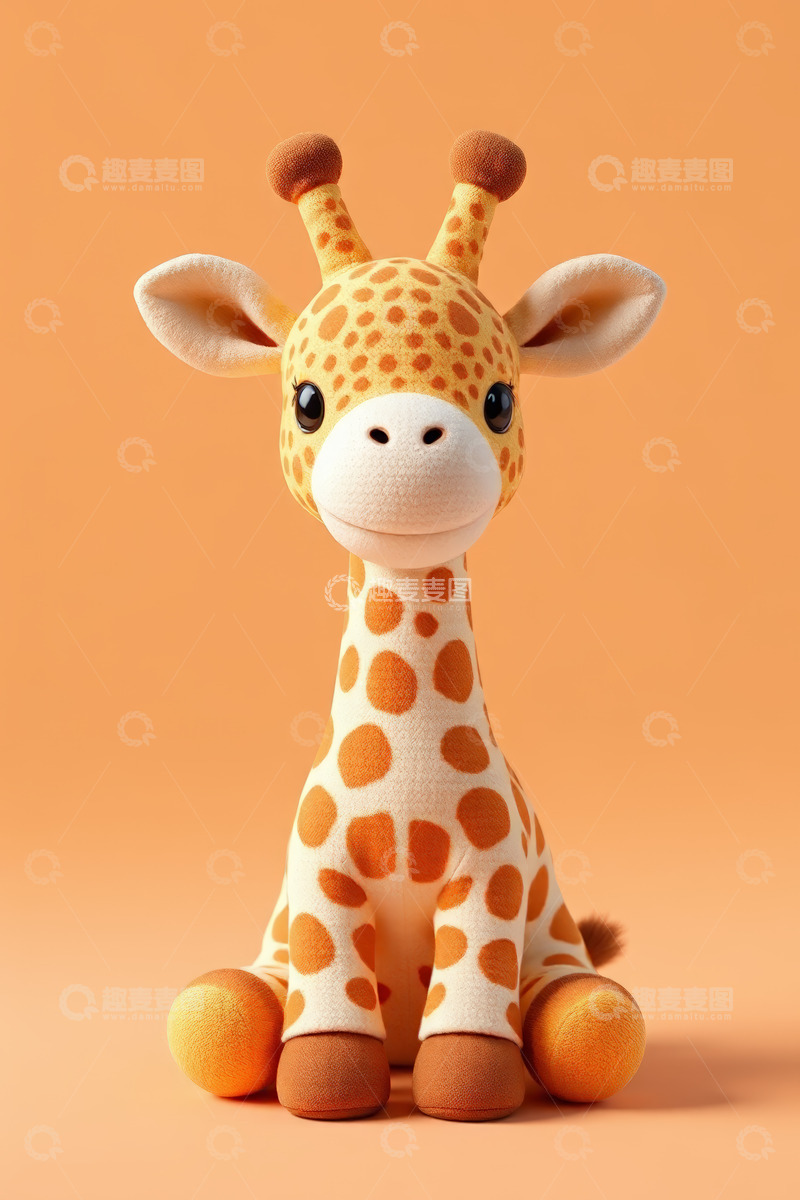 高清大图下载【趣麦麦图】橙色背景长颈鹿毛绒玩具