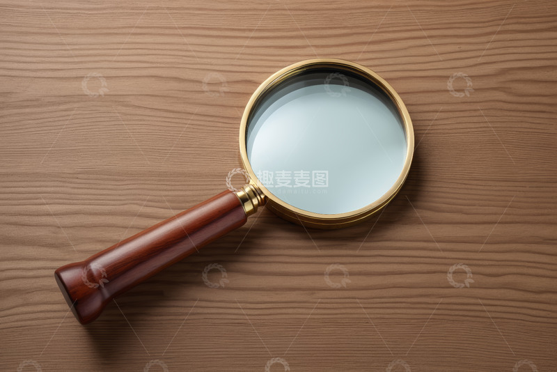 高清大图下载【趣麦麦图】桌面上的木质手柄放大镜