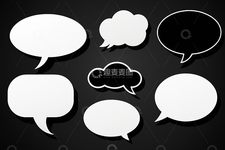 黑色背景上的白色对话气泡