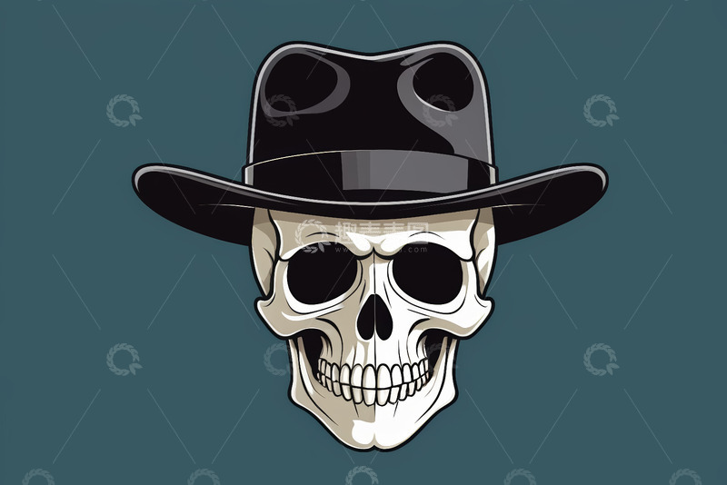 高清大图下载【趣麦麦图】戴礼帽的骷髅头插画