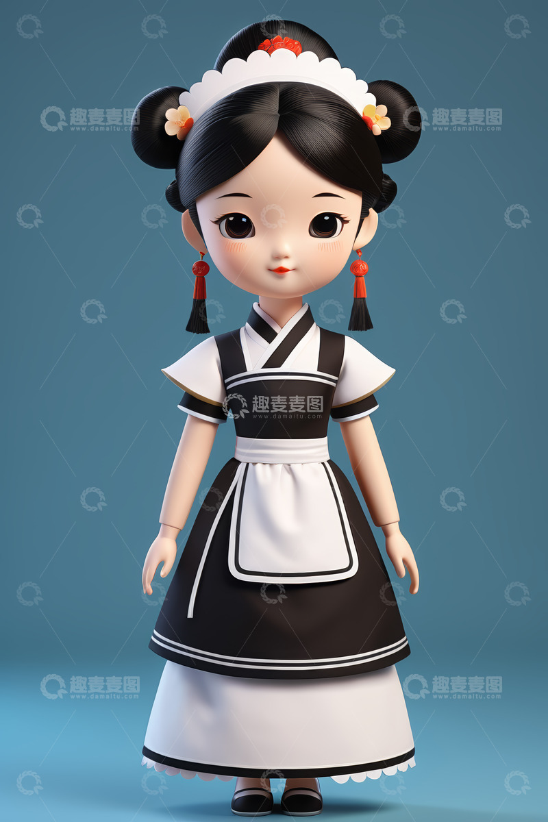 高清大图下载【趣麦麦图】古风女仆造型卡通女孩形象