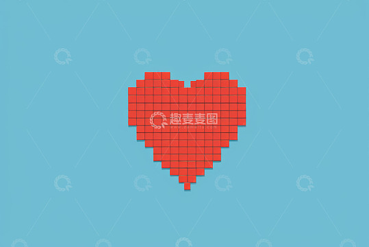 蓝色背景红色像素爱心图案
