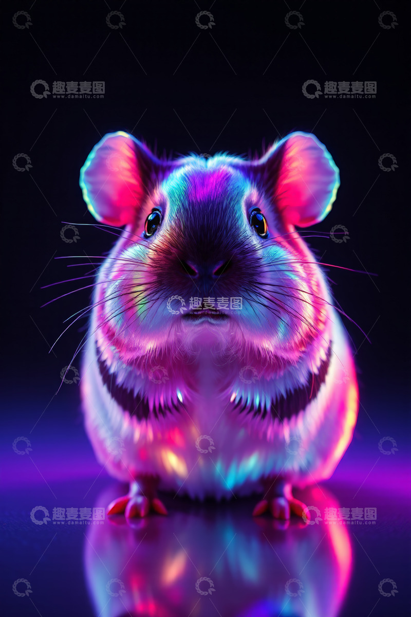 高清大图下载【趣麦麦图】彩色光影下的可爱啮齿动物