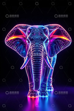 发光霓虹风格大象素材