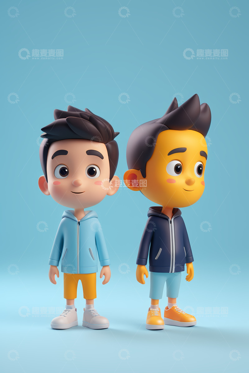 高清大图下载【趣麦麦图】两个卡通男孩站立形象