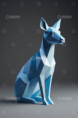 蓝色多边形风格袋鼠3D模型