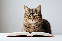 猫咪趴在翻开的书本上