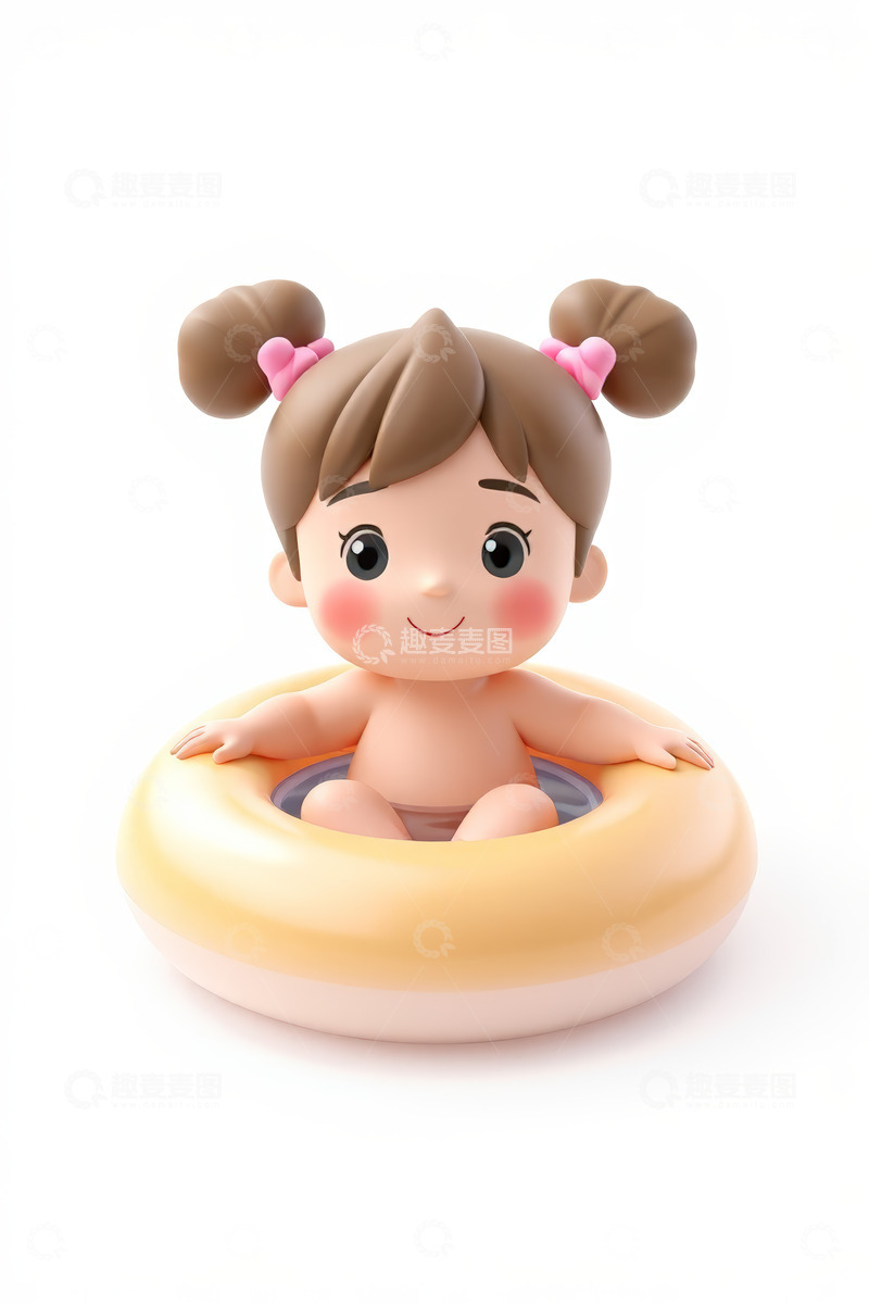 高清大图下载【趣麦麦图】卡通小女孩坐在游泳圈上