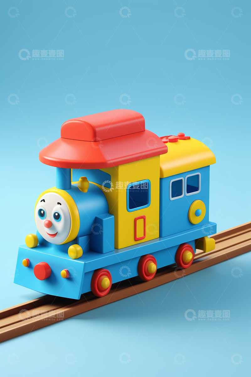 高清大图下载【趣麦麦图】彩色玩具火车行驶在轨道上