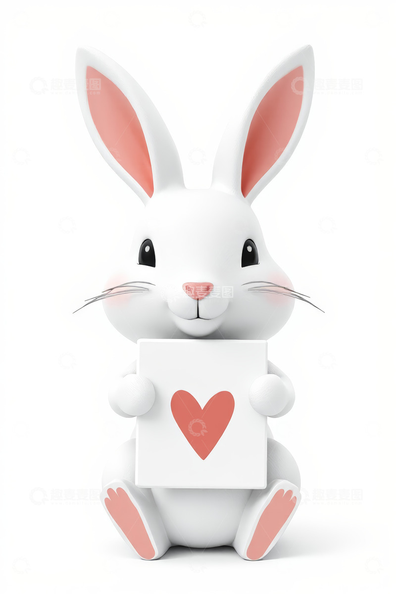 高清大图下载【趣麦麦图】手持爱心牌的卡通白兔