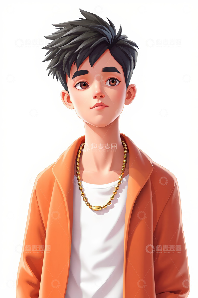 高清大图下载【趣麦麦图】穿着橙色外套的少年肖像