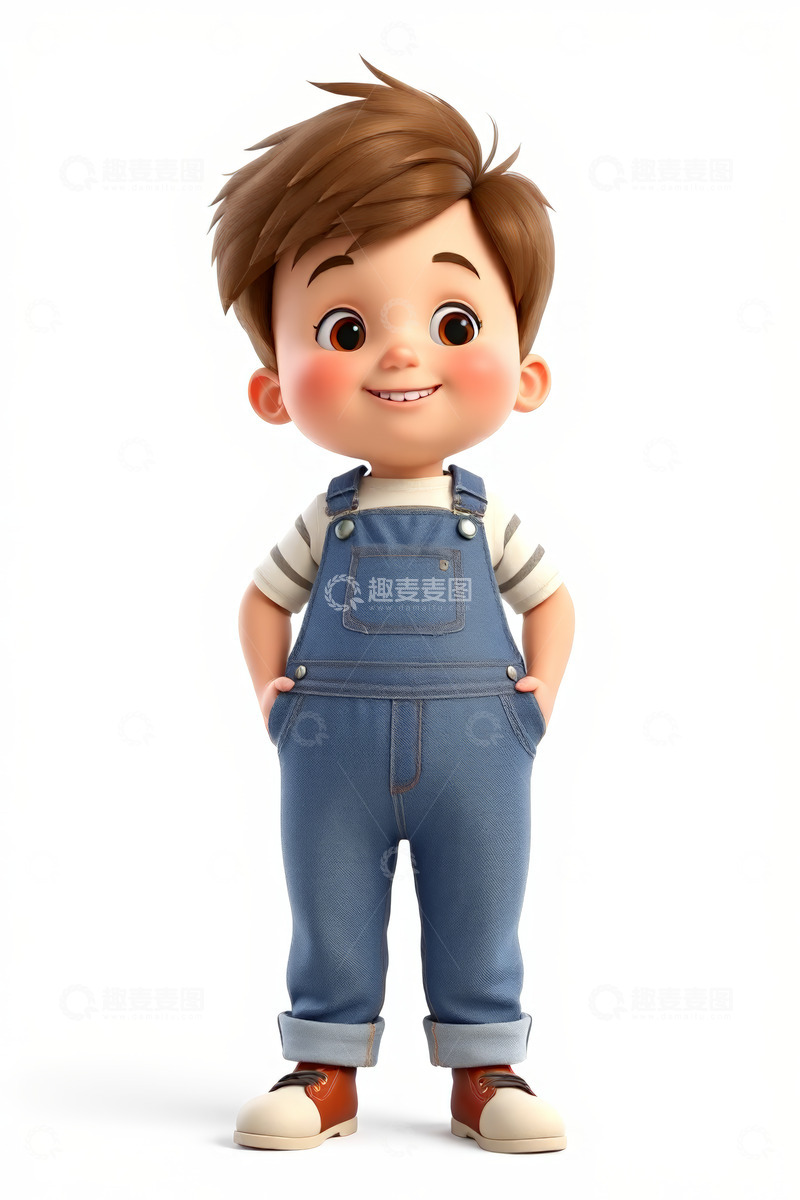 高清大图下载【趣麦麦图】卡通小男孩穿背带裤站立形象
