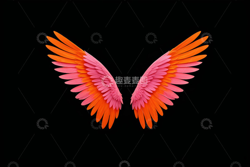 高清大图下载【趣麦麦图】橙粉渐变翅膀设计素材