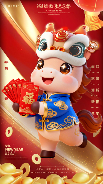 卡通马年新春祝福海报设计素材