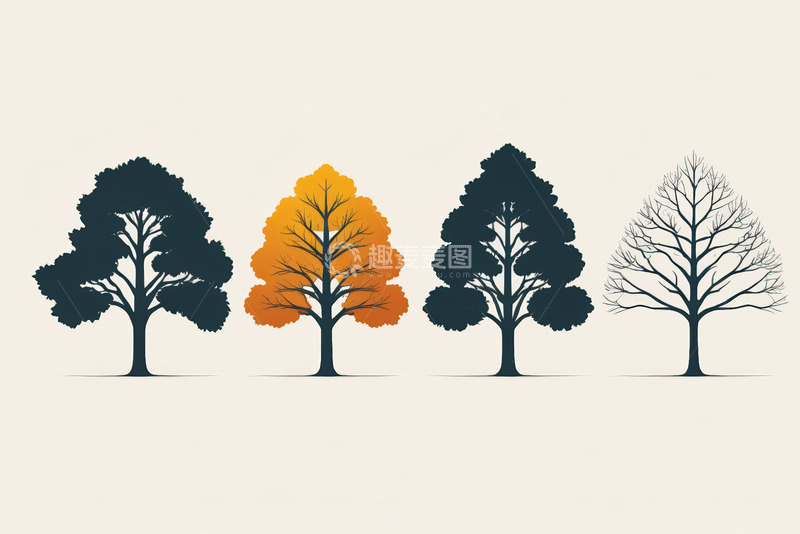 高清大图下载【趣麦麦图】四季变化树木剪影图