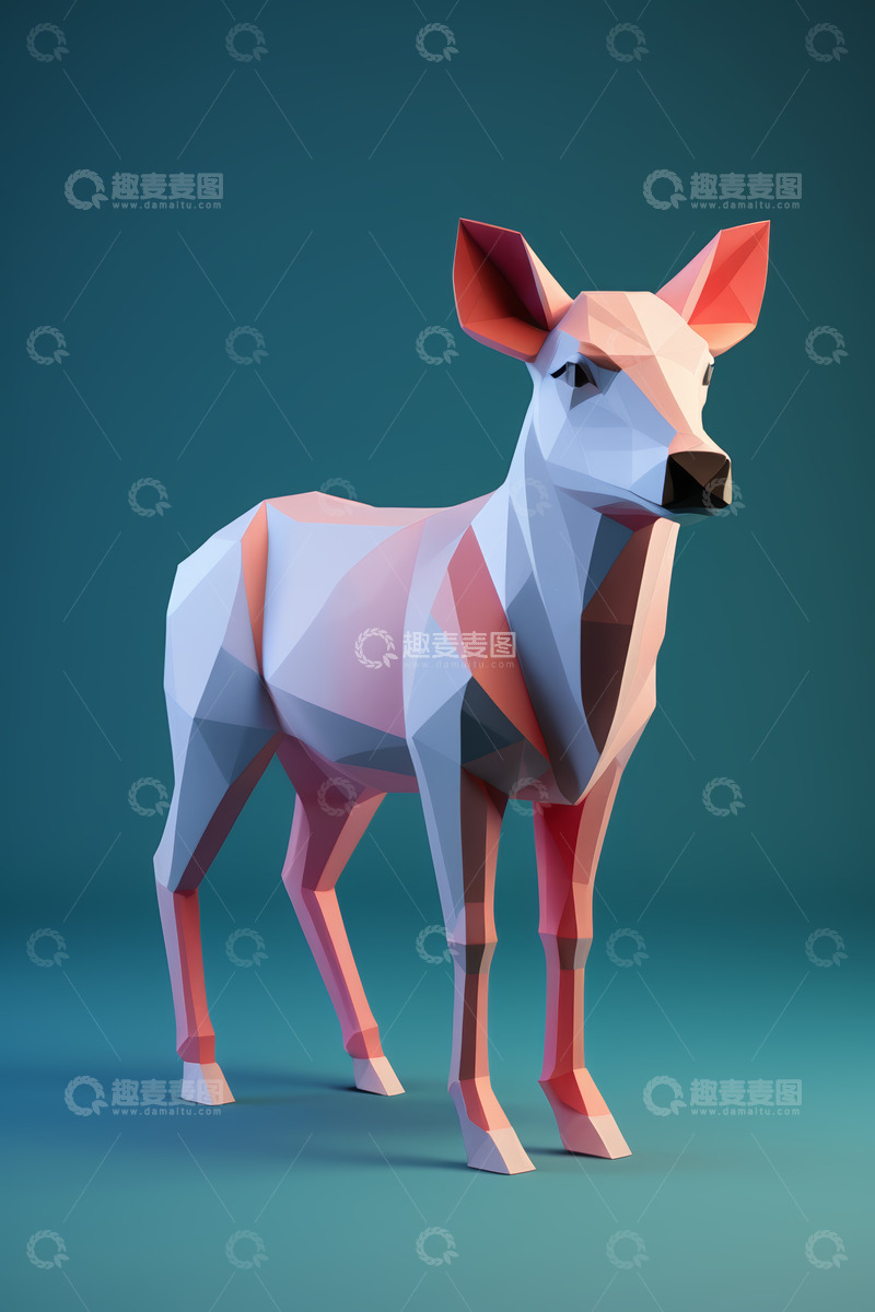 高清大图下载【趣麦麦图】低多边形风格鹿的3D模型