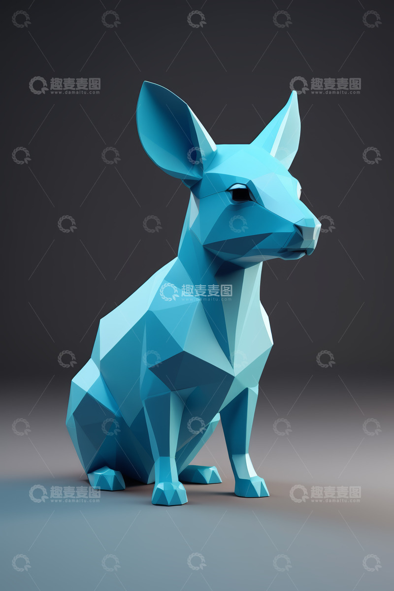 高清大图下载【趣麦麦图】蓝色多边形风格狗形3D模型