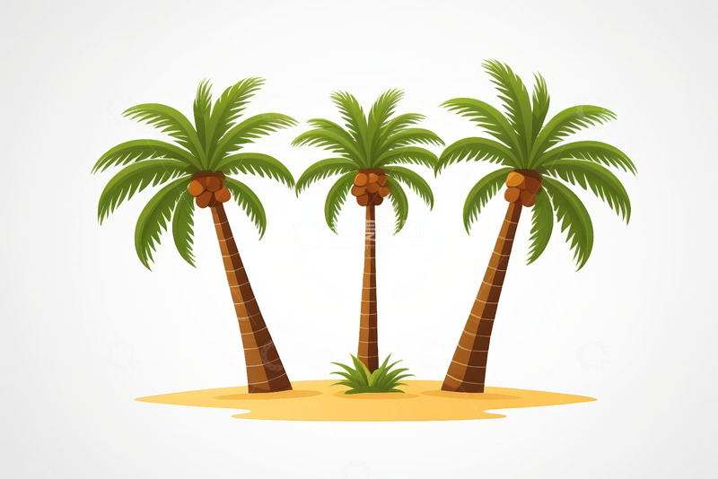 高清大图下载【趣麦麦图】三棵椰子树插画