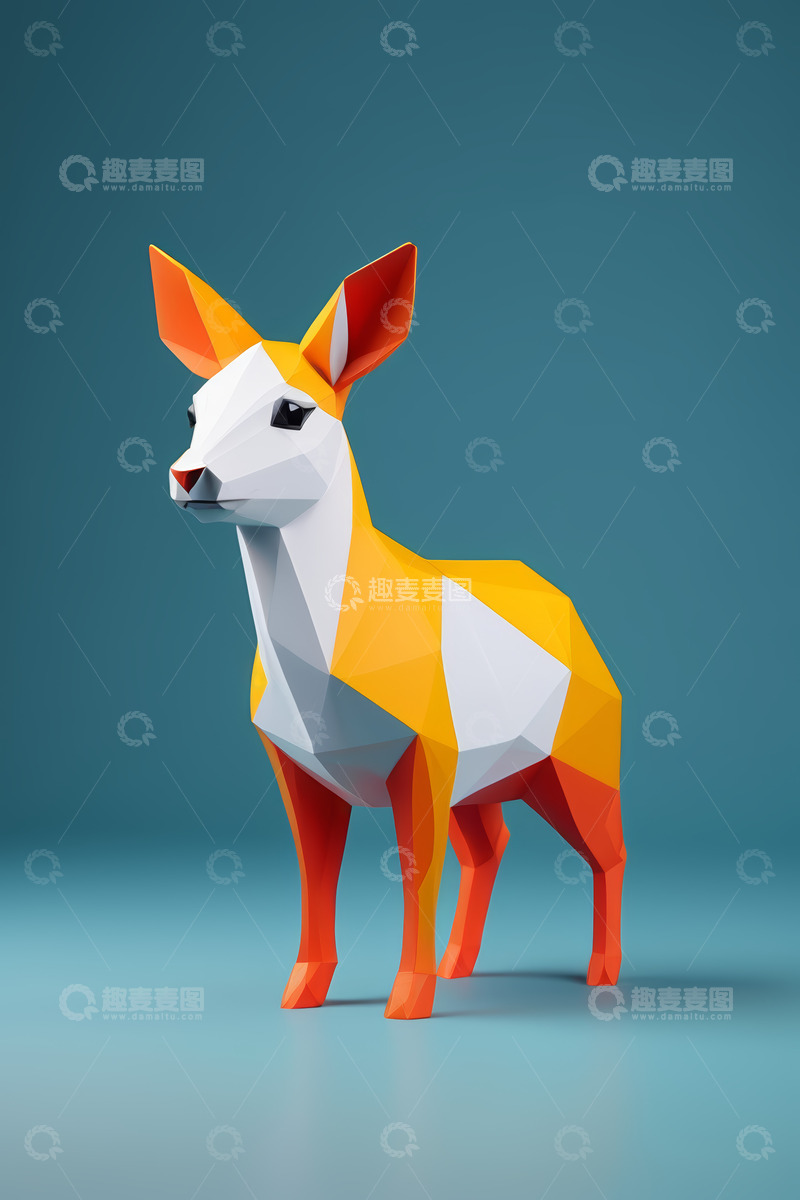高清大图下载【趣麦麦图】低多边形风格鹿形动画素材