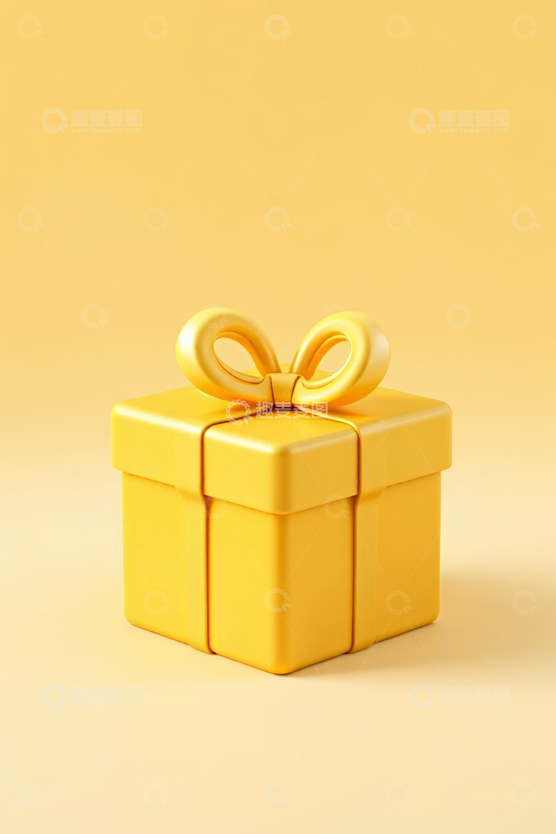 高清大图下载【趣麦麦图】黄色礼品盒带蝴蝶结特写